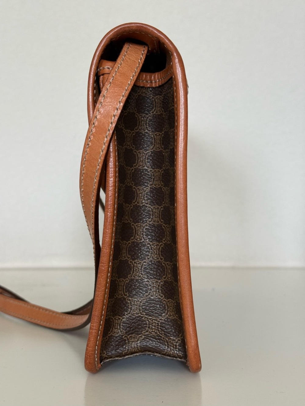 Celine Brown Macadam Canvas Messenger Bag with Tan Leather Trim - Picture 7 of 14